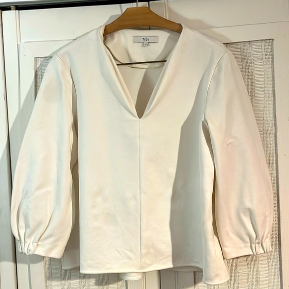 Tibi White sweatshirt blouse with draped neckline size small - Picture 1 of 5